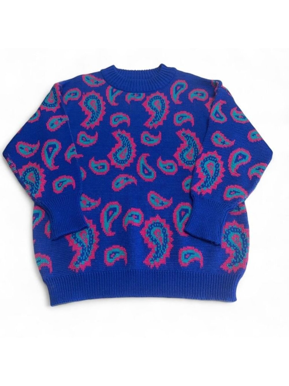 Vintage 80's Funky Colorful Paisley Knit Sweater Women's Large Eclectic Retro